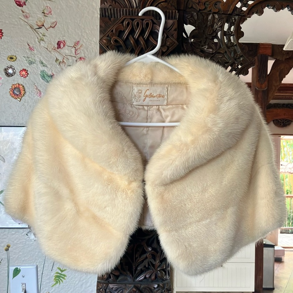 Vintage Genuine Ivory Jasmine Mink Fur Cape/Mink Shoulder Fur Wrap/Wedding Shawl